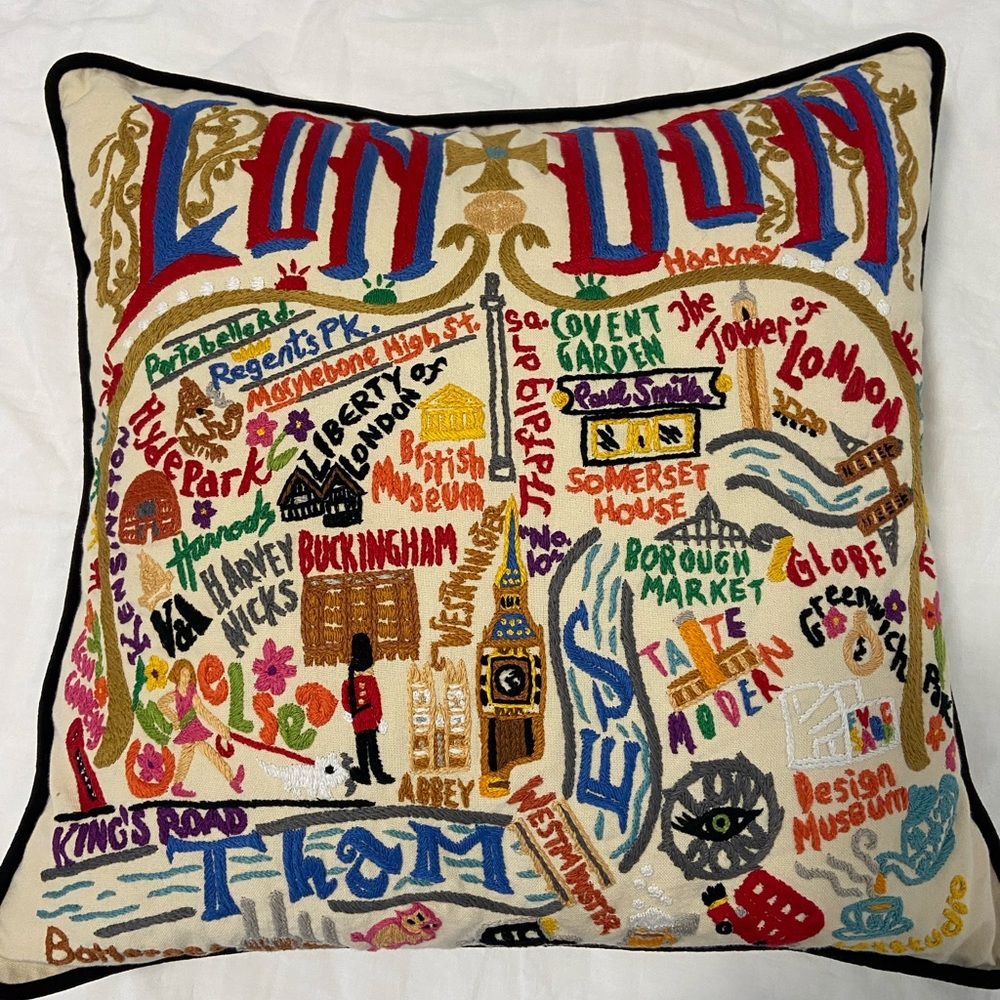 Catstudio LONDON embroidered pillowcase; EUC